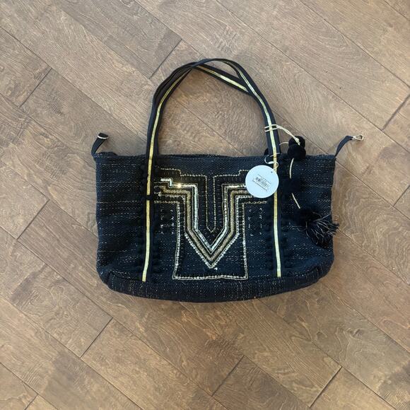 NWT America & Beyond Embellished Tote Black Limo Embellished Shoulder Bag - Picture 3 of 7